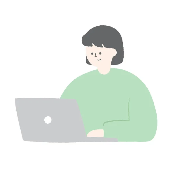 Handgezeichnete Illustration Einer Frau Die Laptop Arbeitet — Stockvektor