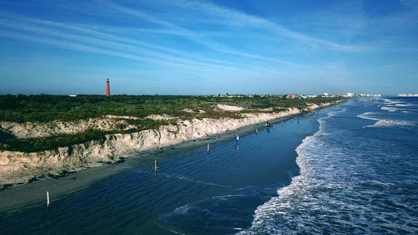 Vogel Über Einer Welle Die Auf Das Ufer Kracht — Stockfoto