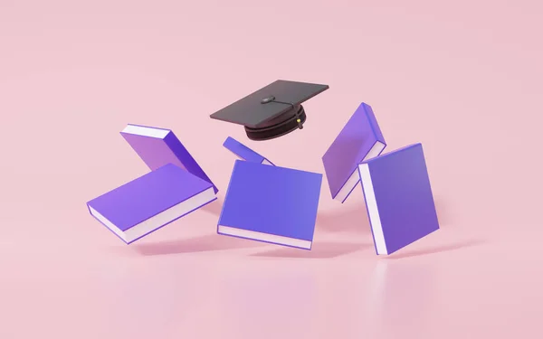 Capa Formatura Livro Flutuante Sucesso Parabéns Educação Conceito Fundo Rosa — Fotografia de Stock