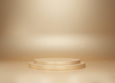 Altın podyum rengi Geometrik şekilli arka plan, iki katlı kaide çarpık duvar ürün sunumu için platform minimal biçim, kopyalama alanı, görüntüleme