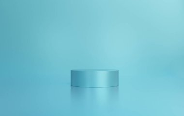 Mavi podyum rengi 3 boyutlu arka plan geometrik şekiller dairesi, bir kattaki kaide eğimli duvar ürün sunumu için platform minimal bileşim, kopyalama alanı, görüntüleme