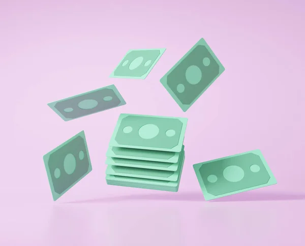 Bankovky Dolar Zelená Hotovost Plovoucí Purple Pastel Pozadí Peníze Digitální — Stock fotografie