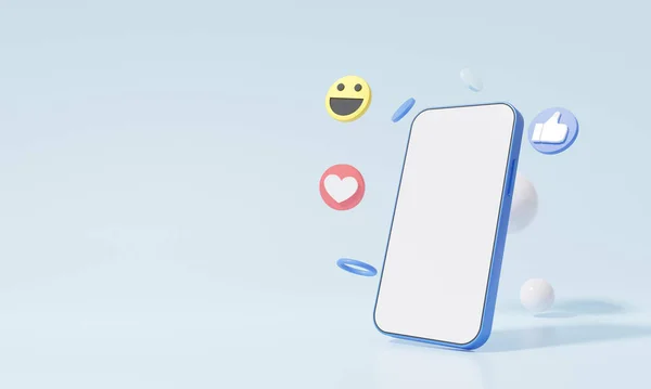 Sosiaalisen Median Online Konsepti Älypuhelimen Valkokankaalla Tyhjä Emoji Hymy Kuten — kuvapankkivalokuva