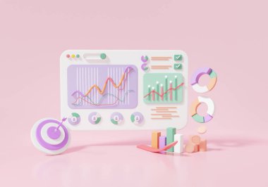 Çizelge ekran analizi optimizasyon borsa fiyat eylemi iş geliştirme kavramına yatırım yapmak için. Grafik planlaması, pembe arka planda danışmanlık. 3 boyutlu görüntüleme. resimleme