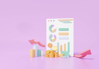 3 boyutlu illüstrasyon istatistikleri eğitim kavramını finanse eder. Grafik analizlerinin iş geliştirme için optimizasyonu. Nakışlı büyüyen ok hedef planlama. Hazırlama