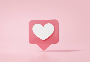 Kabarcık beyaz kalp sohbet simgesi veya yorum Sosyal medya çevrimiçi aşk kavramı show chat, mesaj, iletişim, pembe arkaplan, pankart, kopyalama alanı, 3d görüntüleme ile dijital asgari iletişim