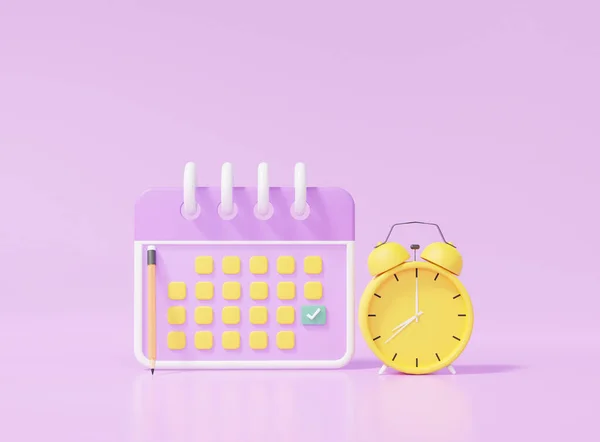 Takvim Simgesi Alarm Saati Sarı Minimal Çizgi Film Tarzı Tasarım — Stok fotoğraf