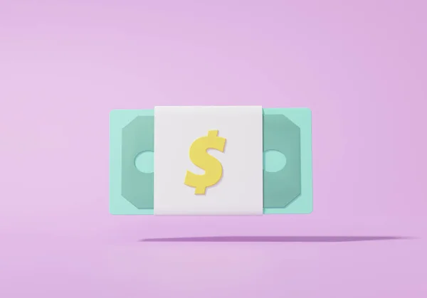 Bankovky Ikona Dolar Zelená Hotovost Plovoucí Purple Pastel Pozadí Peníze — Stock fotografie
