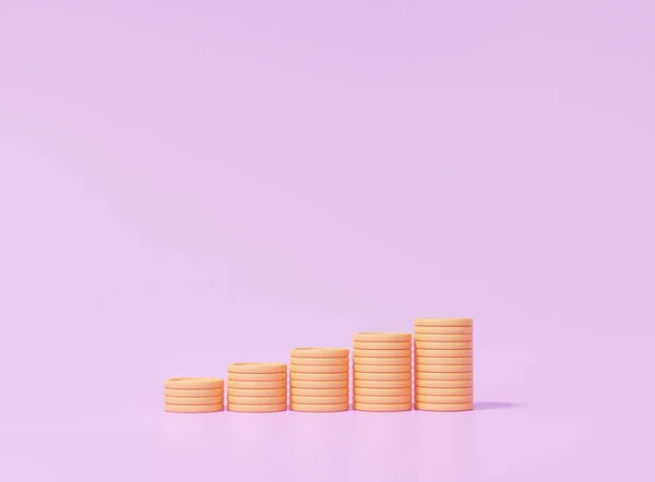 Рендеринг Соответственно Финансовых Монет Стеки Роста Фиолетовом Пастельном Фоне Концепция — стоковое фото