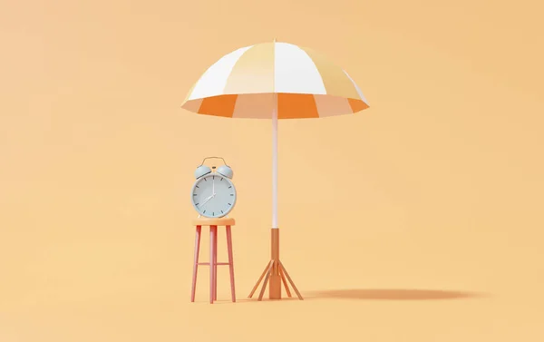 Nyári Nyaralás Háttér Esernyő Reális Illusztráció Ébresztőóra Széken Nyári Promóciós — Stock Fotó