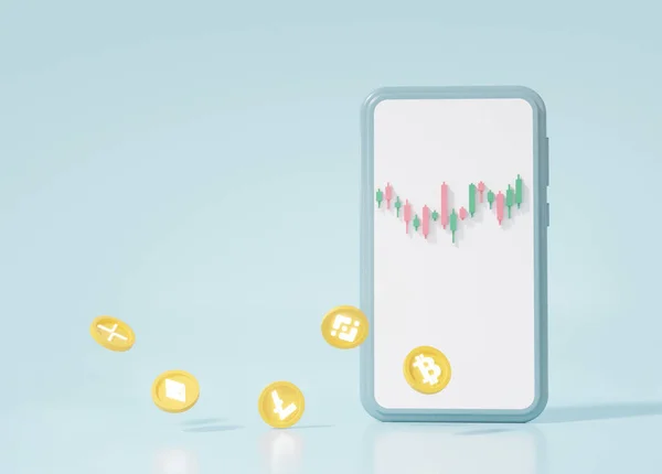 Cartoon Style Minimal Crypto Trading Devises Sur Smartphone Acheter Vendre — Photo