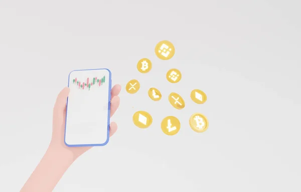 Hand Houden Crypto Valuta Handel Smartphone Kopen Verkopen Uitwisselen Van — Stockfoto