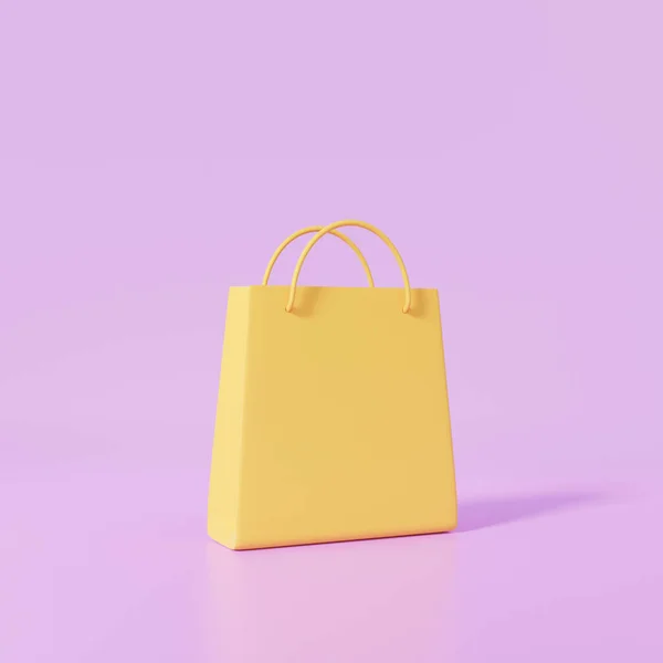 Saco Compras Laranja Fundo Pastel Roxo Estilo Mínimo Desconto Promoção — Fotografia de Stock