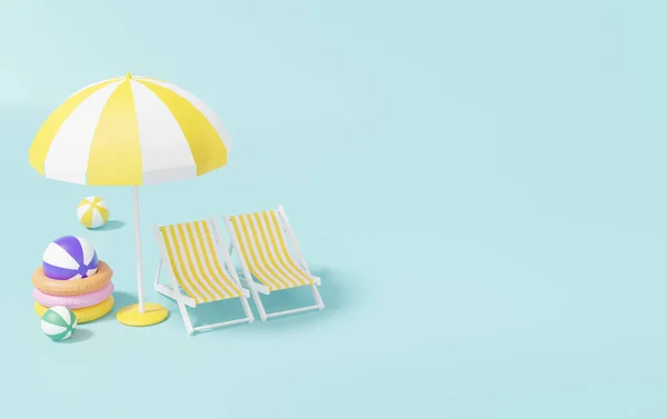 Beach Umbrella Ball Summer Vacation Background Realistic Illustration Chair Summer — Stock Photo, Image