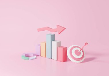 3D yorumlama istatistikleri optimizasyon istatistikleri finans grafikleri grafik eğitimi yatırım yapmak için web sitesi gelişimi gelecekteki konsept. Nakışlı ok hedef planlama. resimleme