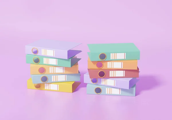Document folder stacks work concept. on purple background. Office account list information, minimal cartoon style, banner, website. 3d rendering illustration