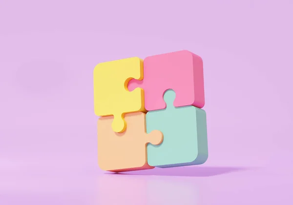 3D render Brainstorming teamwork concept. jigsaw puzzle pieces icon collaboration in business development. illustration