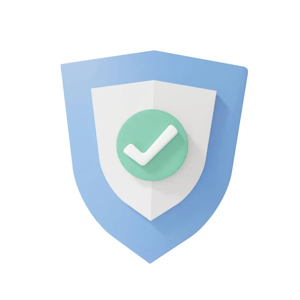 Protection Shield Icon Check Mark Protec Security Minimal Cartoon Style — Stock Photo, Image