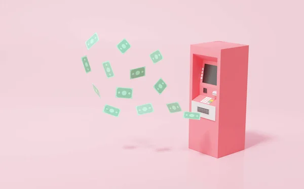 Rosa Banknotenfloating Konzept Für Geldautomaten Internet Banking Konto Illustration Cartoon — Stockfoto