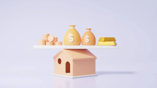 Home finance education management money with family balance concept. minimal cartoon. banner. 3d rendering. illustration