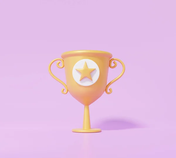 3D Trophy cup icon with star on purple background. 1st winner concept, Cartoon minimal cute smooth. 3d rendering illustration