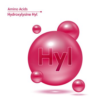 Hidroksilizin amino asit kapsülleri vitaminler karmaşık mineraller. Kırmızı molekülün 3 boyutlu modeli beyaz arkaplanda izole edildi. Yemek takviyesi reklam paketi tasarımı için. Bilim doktoru konsepti. Vektör EPS10.