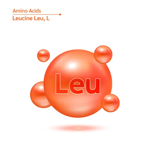 Leucin Aminosäure Kapseln Vitamine Komplexe Mineralien Modell Des Moleküls Orange — Stockvektor