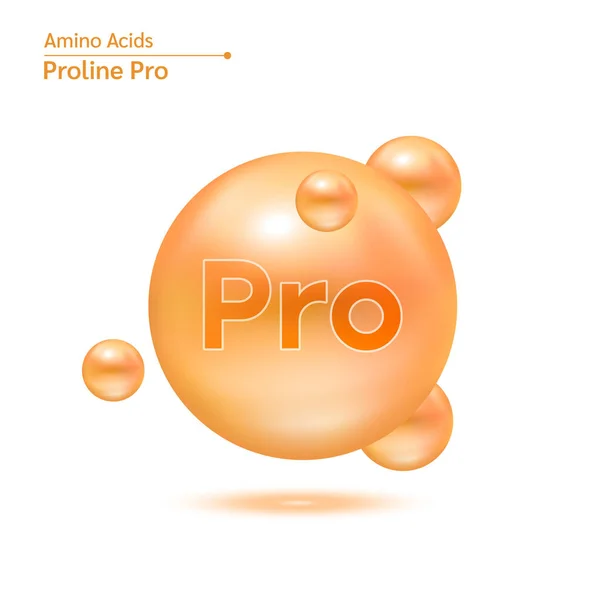 Proline Capsules Acides Aminés Vitamines Minéraux Complexes Modèle Molécule Orange — Image vectorielle