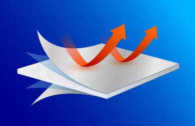 Alçıtaşı tahtası köşesi kapanıyor. Isı yalıtımı, su geçirmezliği ve buhar bariyeri olan yapı malzemesi sentetik ipliği ısıyı yansıtır. Vektör 3 boyutlu. Kumaş reklamları, endüstriyel.
