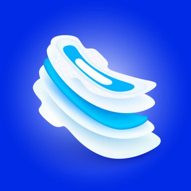 Kadınlar için emici ped hijyen regl için kanatlı hijyen peçetesi. Koruma sistemi, 5 yaprak emici tabakanın basamaklarını gösteriyor. Gerçekçi 3d vektörü.