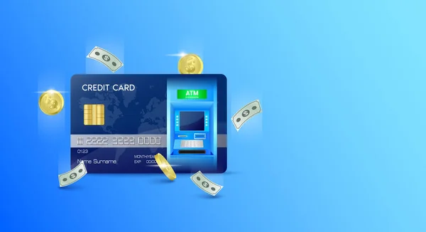 Kreditka Mince Automatizovaný Bankomat Telefonní Automat Hodin Finanční Transakce Převody — Stockový vektor