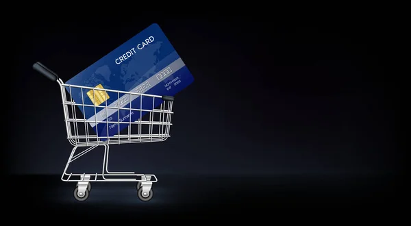 Carrinho Carrinho Compras Com Cartão Crédito Compras Line Commerce Pague —  Vetores de Stock