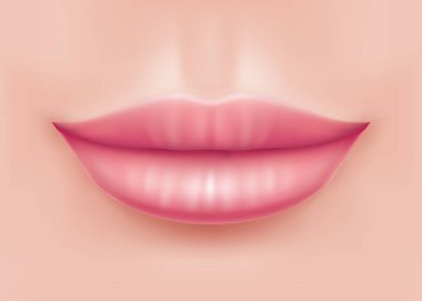Kozmetolojide dudak büyütme dolgusu. Hyaluronik asit jeli. Botoks enjeksiyon dudakları. Tombul seksi dolgun dudaklar. Mükemmel temiz cilt güzel spa yumuşak dudaklar. Tıbbi ve güzellik konsepti. Gerçekçi 3B vektör.