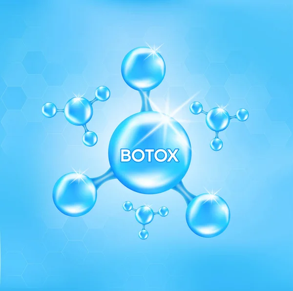 Botox in molecular form help reduce wrinkle dermal layer on skin face. Facial hyaluronic acid HA-Filler Medical and beauty concept. On a light blue background. Vector EPS10 illustration.