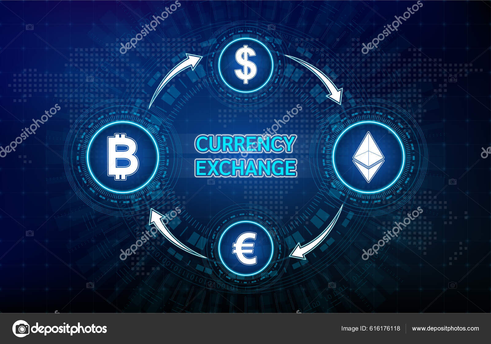 Dinheiro Troca Moeda Transferência Dinheiro Bolsa Valores Moedas Dólar Euro  Vetor de ©1991kookart@gmail.com 616176118