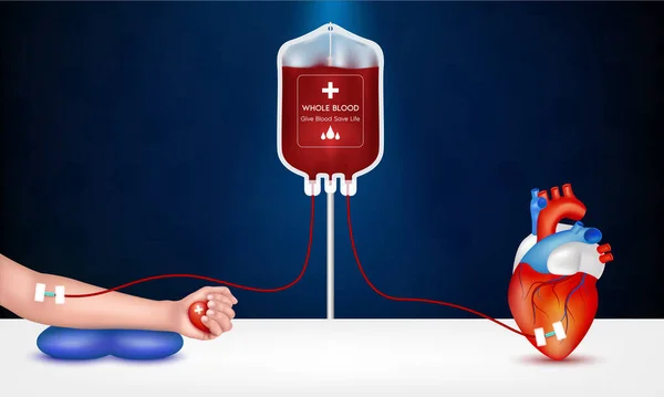 Mãos Receptor Para Doar Sangue Coração Humano Conceito Doação Sangue — Vetor de Stock