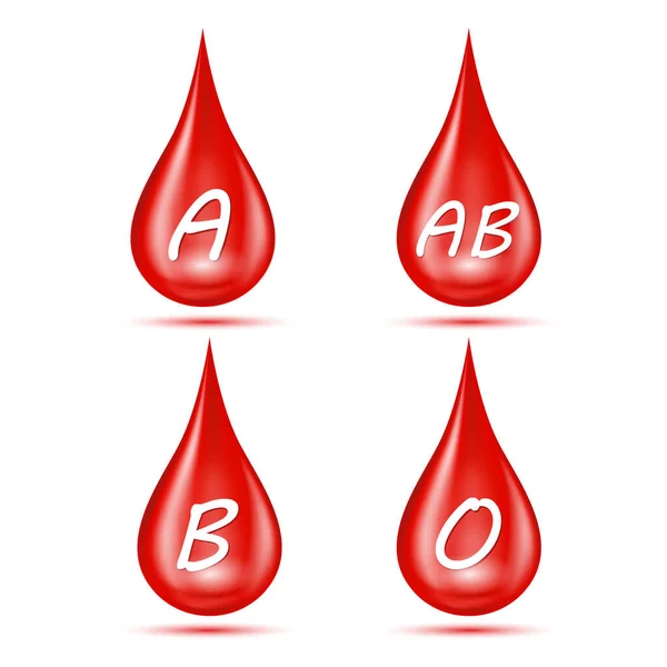 Bloedgroep Bloedgroep Hemoglobine Hematologie Medische Hulp Rode Glanzende Bloeddruppel Geïsoleerd — Stockvector