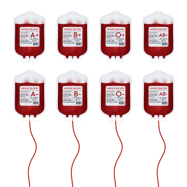 A, B, O ve Rh sistemli kan torbası. Plazma bağış fikirleri yaralılara yardım etmek için. 3B Vektör EPS10 illüstrasyonu