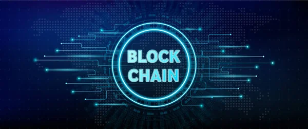 Engelleme teknolojisi. Soyut teknoloji arka planında simge. Küresel bağlantı finansal yatırım veya kripto para birimi trendleri için uygundur. Vektör EPS10.