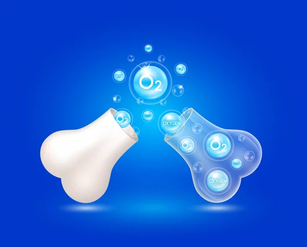 氧基O2气泡从骨囊中漂浮出来 帮助治疗关节炎膝关节 骨骼健康 用于营养品食品模板设计 3D矢量Eps10 — 图库矢量图片