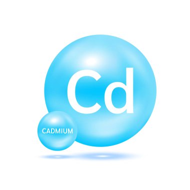 Kadmiyum molekül modelleri mavi. Ekoloji ve biyokimya kavramı. Beyaz arka planda izole küreler. 3B Vektör İllüstrasyonu.