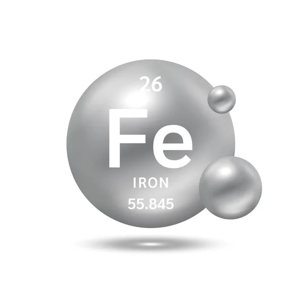 Molecola Ferro Modelli Argento Formule Chimiche Elemento Scientifico Ecologia Biochimica — Vettoriale Stock
