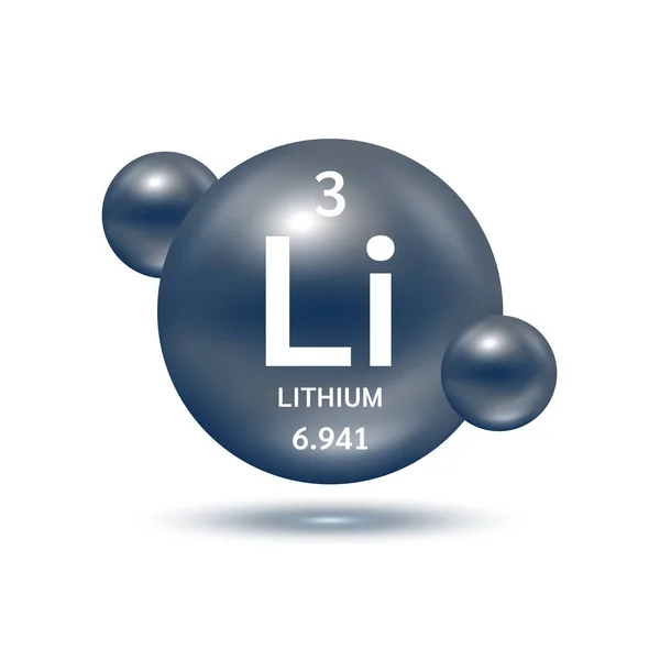 Molécula Lítio Modela Prata Azul Fórmulas Químicas Elemento Científico Gás — Vetor de Stock