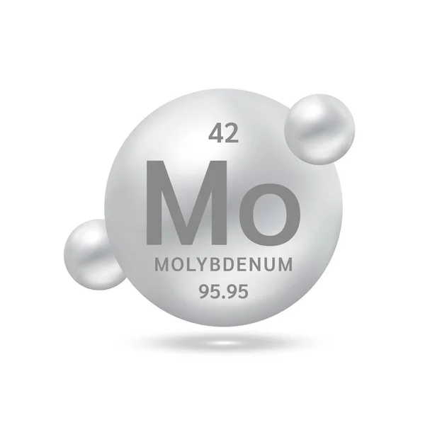 Molekula Molybdenu Modeluje Stříbrné Chemické Vzorce Vědeckého Prvku Zemní Plyn — Stockový vektor