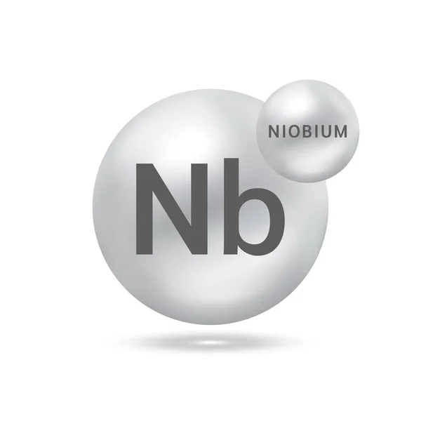 ニオブ分子モデル銀 生態学と生化学の概念 白い背景に孤立した球体 3Dベクトルイラスト — ストックベクタ
