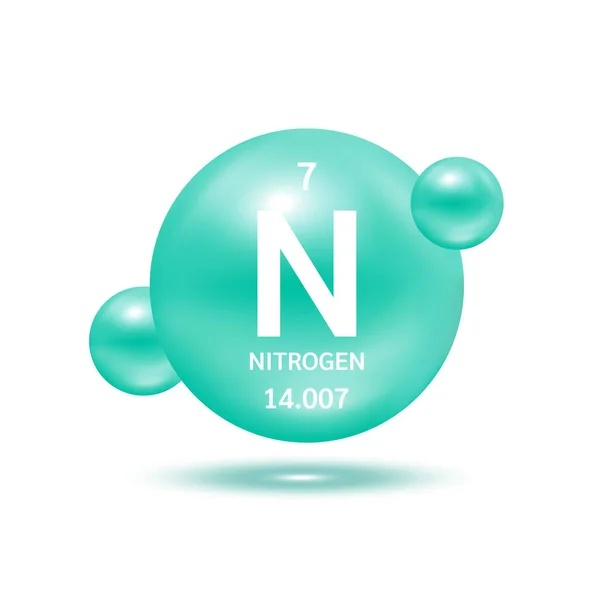 窒素分子は緑と化学式の科学的要素をモデル化する 天然ガスだ 生態学と生化学の概念 白い背景に孤立した球体 3Dベクトルイラスト — ストックベクタ