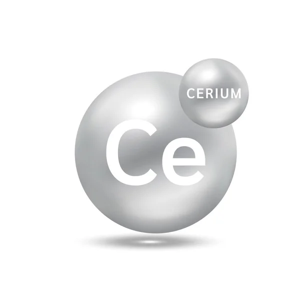 Cerium Molecuul Modellen Zilver Ecologie Biochemie Concept Geïsoleerde Bollen Witte — Stockvector