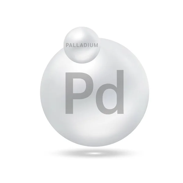 Palladium Molecuul Modelleert Zilver Ecologie Biochemie Concept Geïsoleerde Bollen Witte — Stockvector