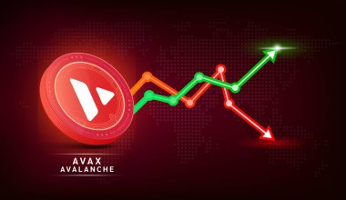 Çığ (AVAX) para kırmızısı. Borsa yatırım grafiği yeşil ve kırmızı olan kripto döviz sembolü. Koyu arkaplanda madeni para simgesi. Ekonomik trendler iş konsepti. 3B Vektör illüstrasyonu.