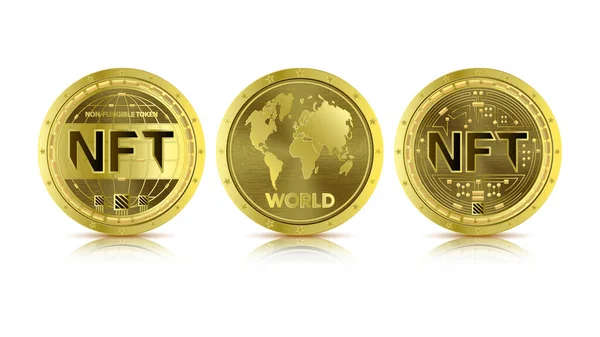 Nft Nicht Fungible Token Kryptowährung Goldmünze Symbol Internet Bargeldlos Technologie — Stockvektor